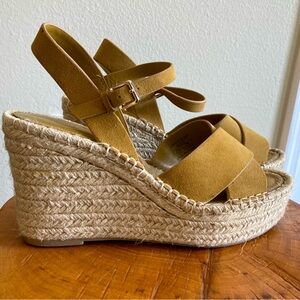ZARA Suede Leather and Jute Wedges